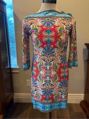 Sandra Darren Pink Multicolor Printed Shift Dress